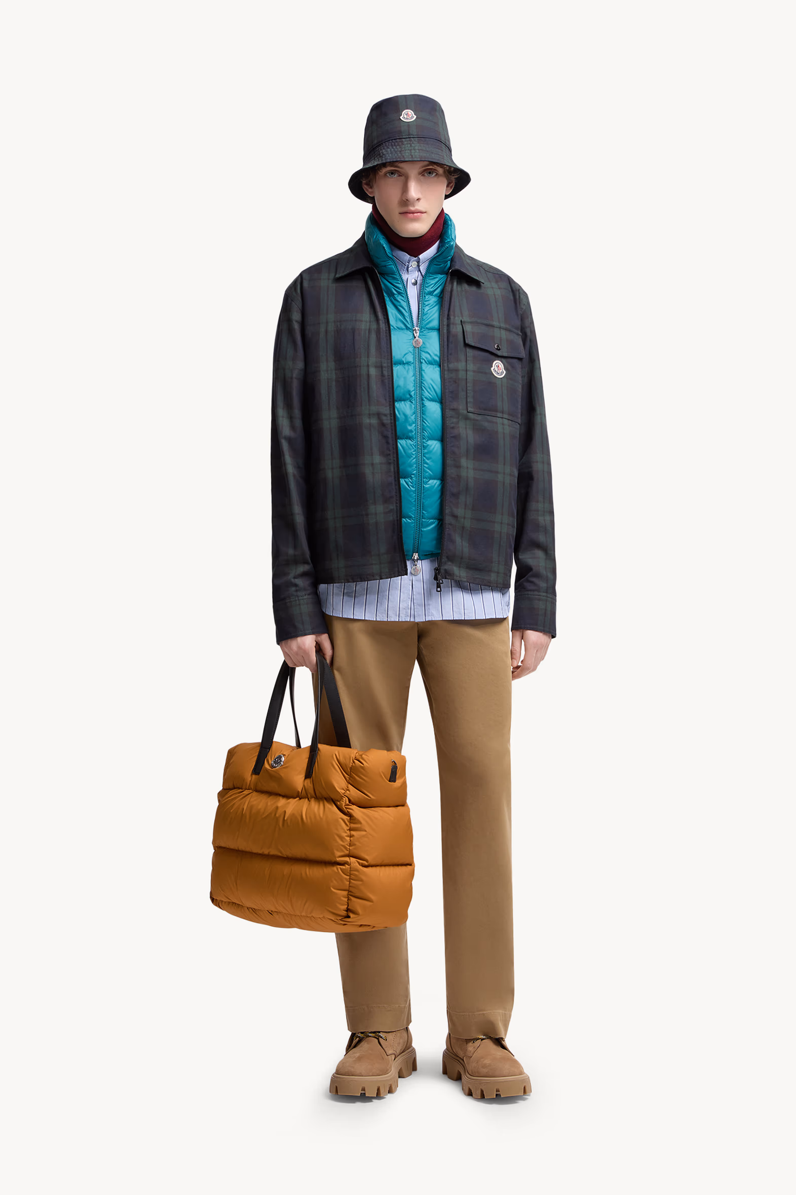 Chemise à manches longues en gabardine de coton à carreaux Hommes Noir Moncler 0